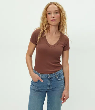 Michael Stars Nikki V-neck Tee In Brown