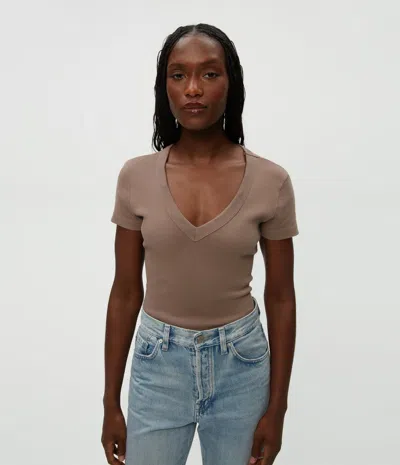 Michael Stars Nikki V-neck Tee In Cobblestone