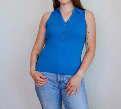 Michael Stars Norah Sleeveless Polo In Pacific Blue