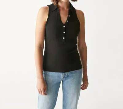 Michael Stars Norah Sleeveless Polo Top In Black