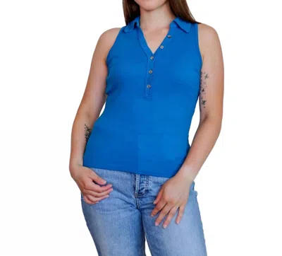 Michael Stars Norah Sleeveless Polo Top In Pacific In Blue