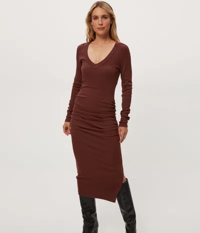 Michael Stars Nova Ribbed V-neck Dress In Brown