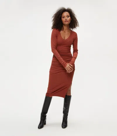 Michael Stars Nova Ribbed V-neck Dress In Lava