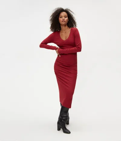 Michael Stars Nova Ribbed V-neck Dress In Carmine