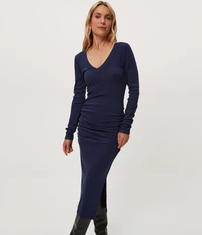Michael Stars Nova Ribbed V-neck Dress In Nocturnal
