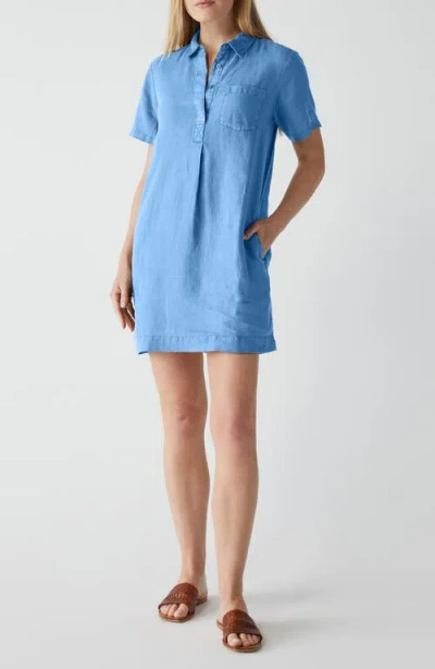 Michael Stars Ola Utility Mini Linen Shirtdress In Blue