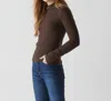 Michael Stars Opal Button Cuff Opal Ribbed Mock Neck Top In Java
