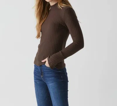 Michael Stars Opal Button Cuff Opal Ribbed Mock Neck Top In Java In Multi
