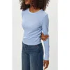 Michael Stars Palmer Cropped Long Sleeve Thermal T-shirt In Blue
