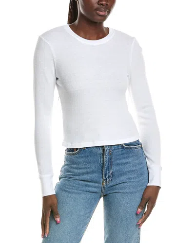 Michael Stars Palmer Cropped Long Sleeve Thermal T-shirt In White