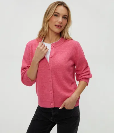 Michael Stars Parson Crewneck Cardigan In Pink