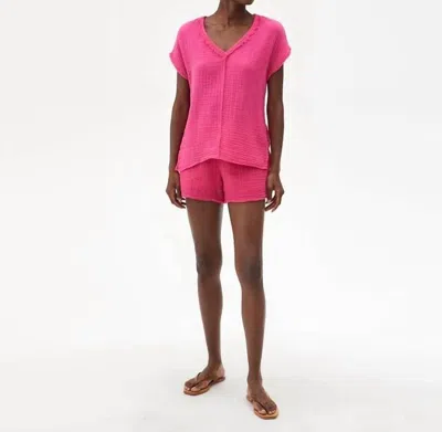 Michael Stars Peggy Cotton Gauze Pull On Lined Shorts In Azalea Hot Pink