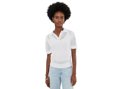 Michael Stars Perri Short Sleeve Mesh Stitch Polo Women's Sweater White: Sm (us 4-6)