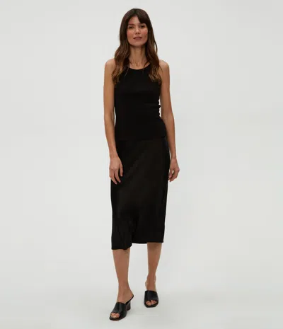 Michael Stars Petite Leila Bias Cut Midi Skirt In Black