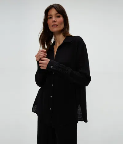 Michael Stars Petite Leo Gauze Button Down Shirt In Black