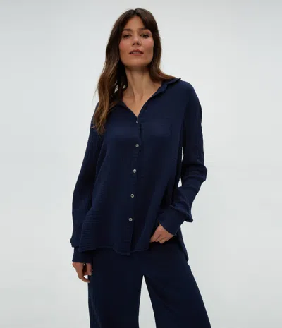 Michael Stars Petite Leo Gauze Button Down Shirt In Nocturnal