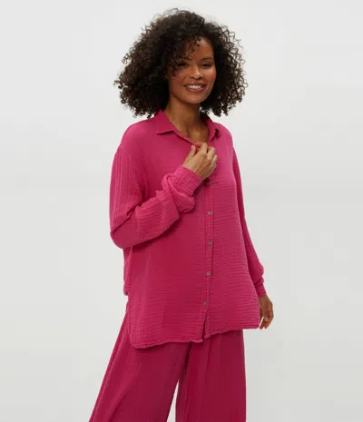 Michael Stars Petite Leo Gauze Button Down Shirt In Pitaya