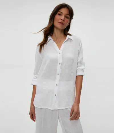 Michael Stars Petite Leo Gauze Button Down Shirt In White