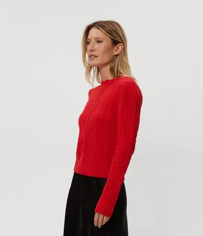 Michael Stars Pia Cable Knit Sweater In Cherry