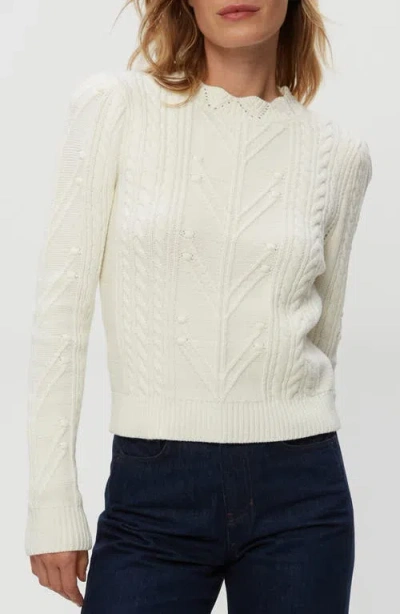Michael Stars Pia Puff Shoulder Cable Stitch Sweater In Chalk