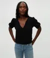 Michael Stars Quinn Puff Sleeve Ribbed Top In Black
