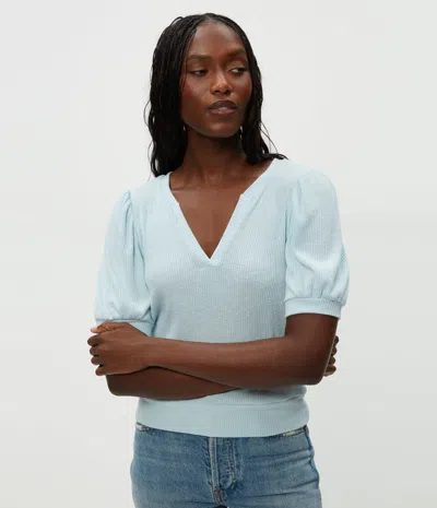Michael Stars Quinn Puff Sleeve Ribbed Top In Fountain