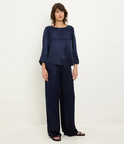 Michael Stars Rachelle Satin Boat Neck Top In Blue