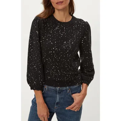 Michael Stars Raina Sequin Embellished Extended Shoulder Sweater In Black