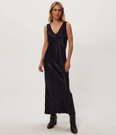 Michael Stars Randi Satin V Neck Midi Dress In Nocturnal In Blue
