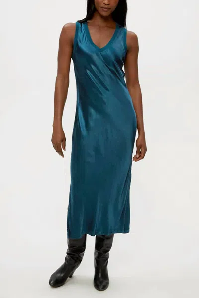 Michael Stars Randi Satin V Neck Midi Dress In Rainforest In Blue