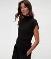 Michael Stars Reese Shine Power Shoulder Top In Black