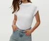 Michael Stars Reese Shine Power Shoulder Top In Wht In White