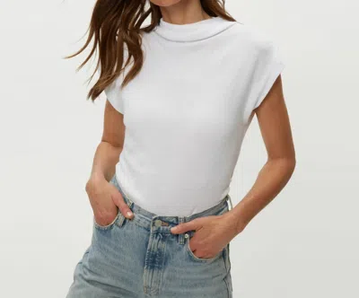 Michael Stars Reese Shine Power Shoulder Top In Wht In White