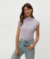 Michael Stars Reese Shine Power Shoulder Top In Sweet Lilac