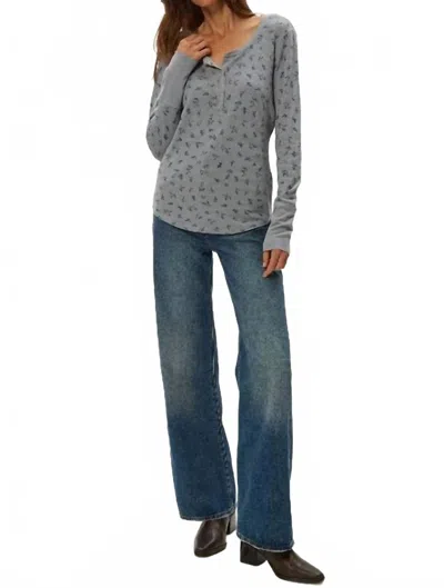 Michael Stars Regan Floral Thermal Henley Tee In Sterling In Gray