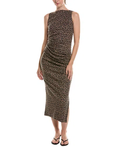 Michael Stars Reign Knife Neck Midi Pleated Dress In Animal Print