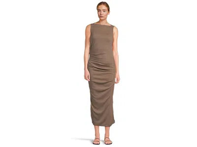 Michael Stars Reign Knife Neck Midi Pleated Dress In Brown