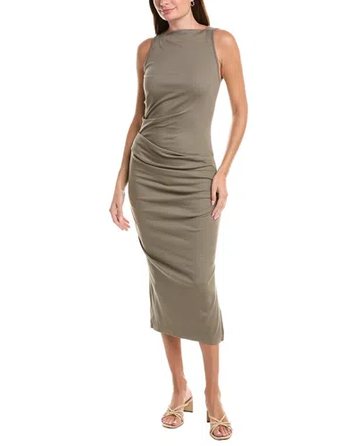 Michael Stars Reign Knife Neck Midi Pleated Dress In Green