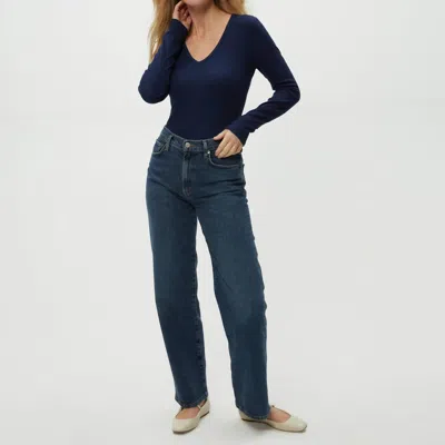 Michael Stars Remi V-neck Long Sleeve Top In Nocturnal In Blue