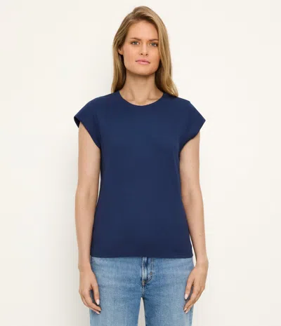 Michael Stars Rhea Power Shoulder Stretch Cotton Blend T-shirt In Blue