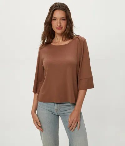 Michael Stars Rosalynn Boat Neck Tee In Brown