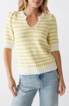 Michael Stars Rosanna Striped Puff Sleeve Sweater In Lemonade