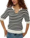 Michael Stars Rosanna Striped Puff Sleeve Sweater In Black