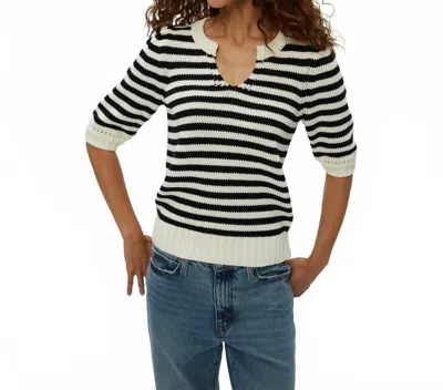 Michael Stars Rosanna Striped Puff Sleeve Sweater In Black