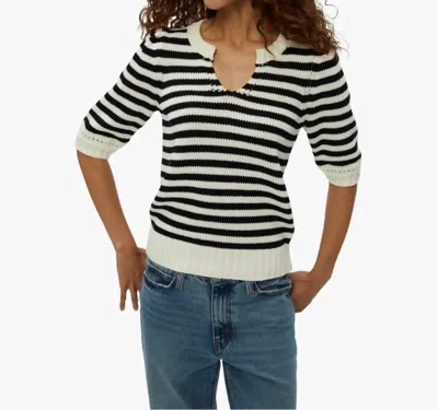 Michael Stars Rosanna Striped Puff Sleeve Sweater In Black