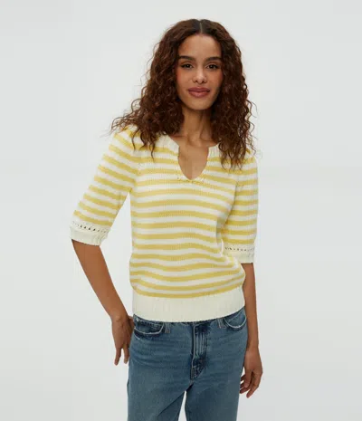 Michael Stars Rosanna Striped Puff Sleeve Sweater In Lemonade
