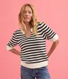 Michael Stars Rosanna Striped Puff Sleeve Sweater In Lychee