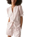 Michael Stars Roxanne Button Front Puff Sleeve Shirt In Blush/white