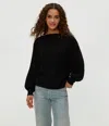 Michael Stars Roxy Balloon Sleeve Ribbed Top In Black