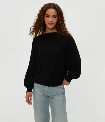 Michael Stars Roxy Balloon Sleeve Ribbed Top In Black